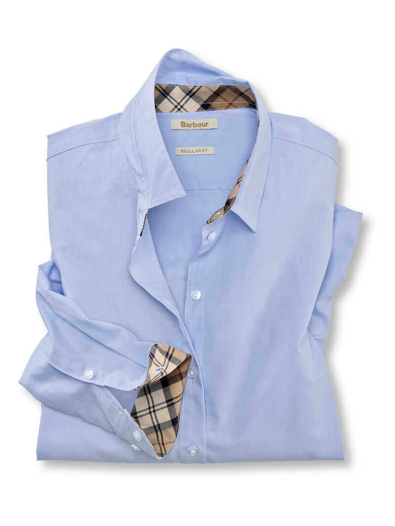 Produktbild zu Blaue Oxfordbluse mit Tartanbestzen