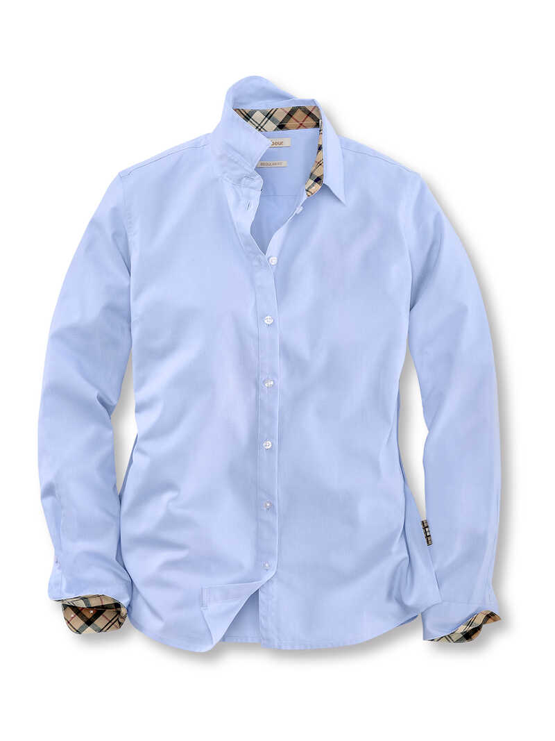 Alternatives Bild 1 zu Blaue Oxfordbluse mit Tartanbestzen