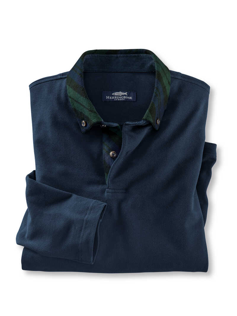 Produktbild zu Herren-Poloshirt mit Black-Watch-Kragen