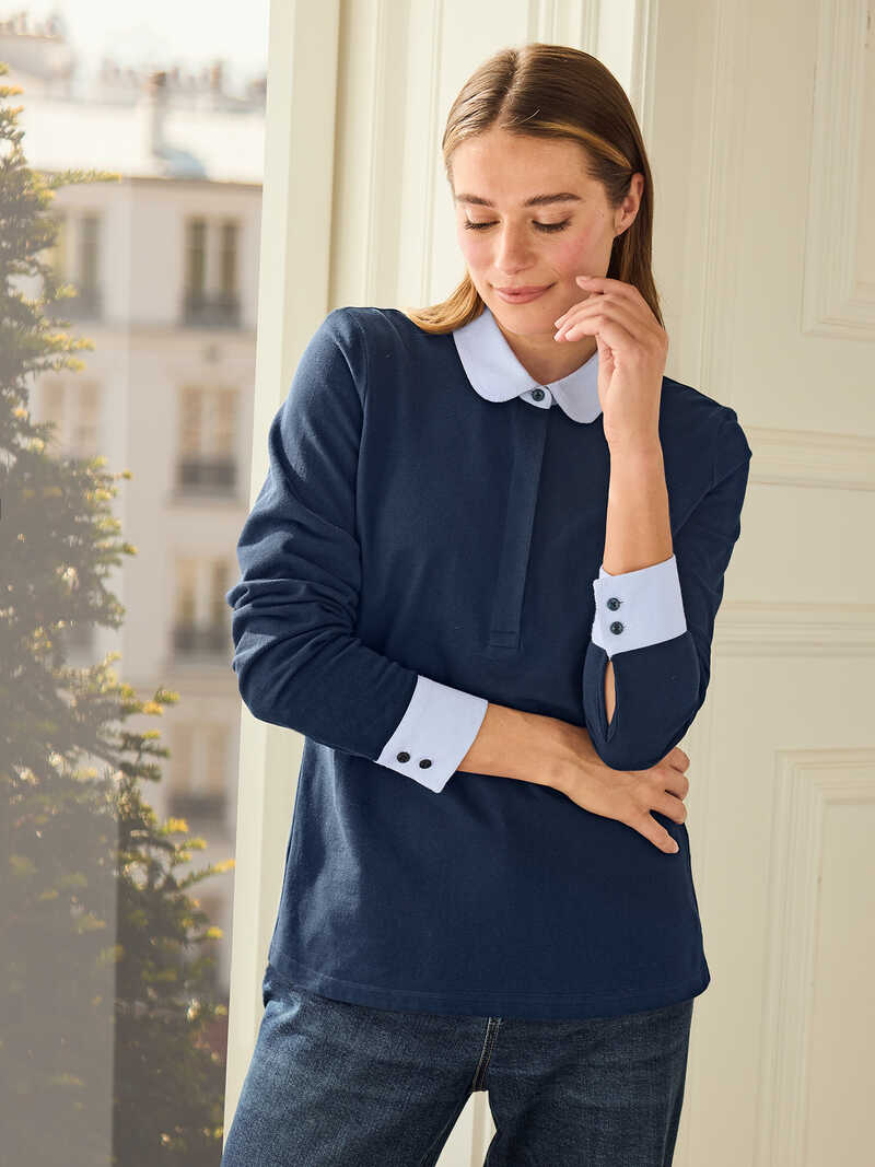 Produktbild zu Jersey-Poloshirt mit Bubikragen