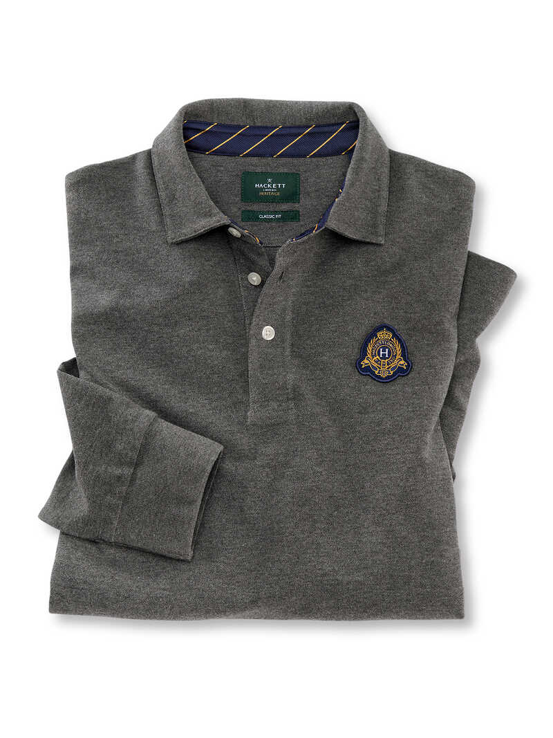 Produktbild zu Graues Langarm-Poloshirt mit Wappen