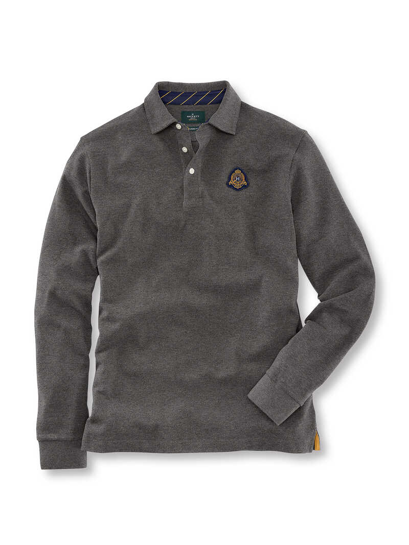 Alternatives Bild 1 zu Graues Langarm-Poloshirt mit Wappen