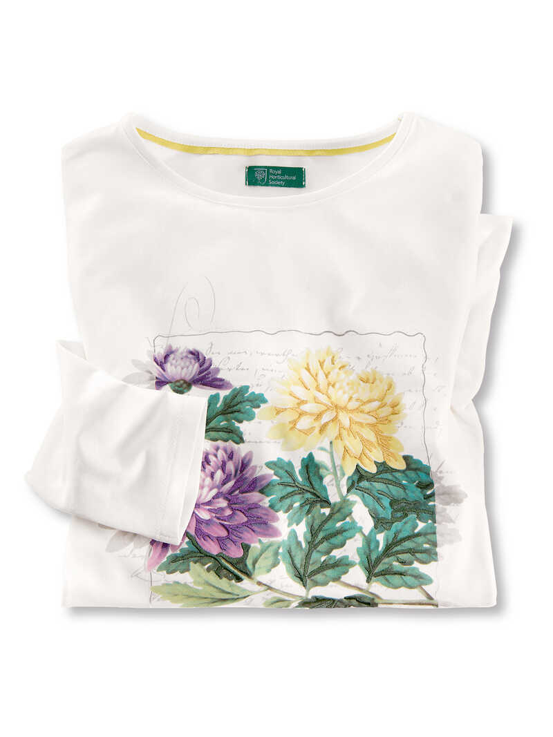 Produktbild zu Weies Rundhals-Shirt Chrysanthemen