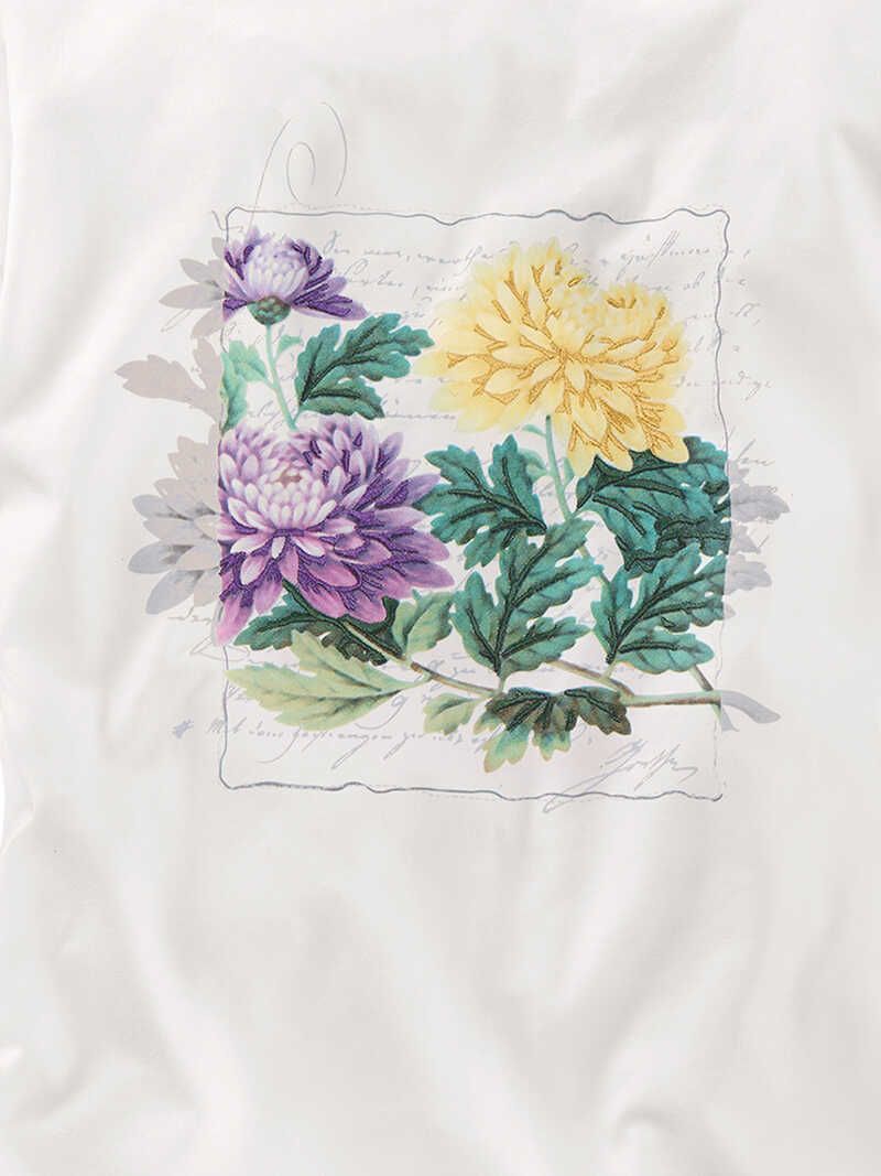 Alternatives Bild 2 zu Weies Rundhals-Shirt Chrysanthemen