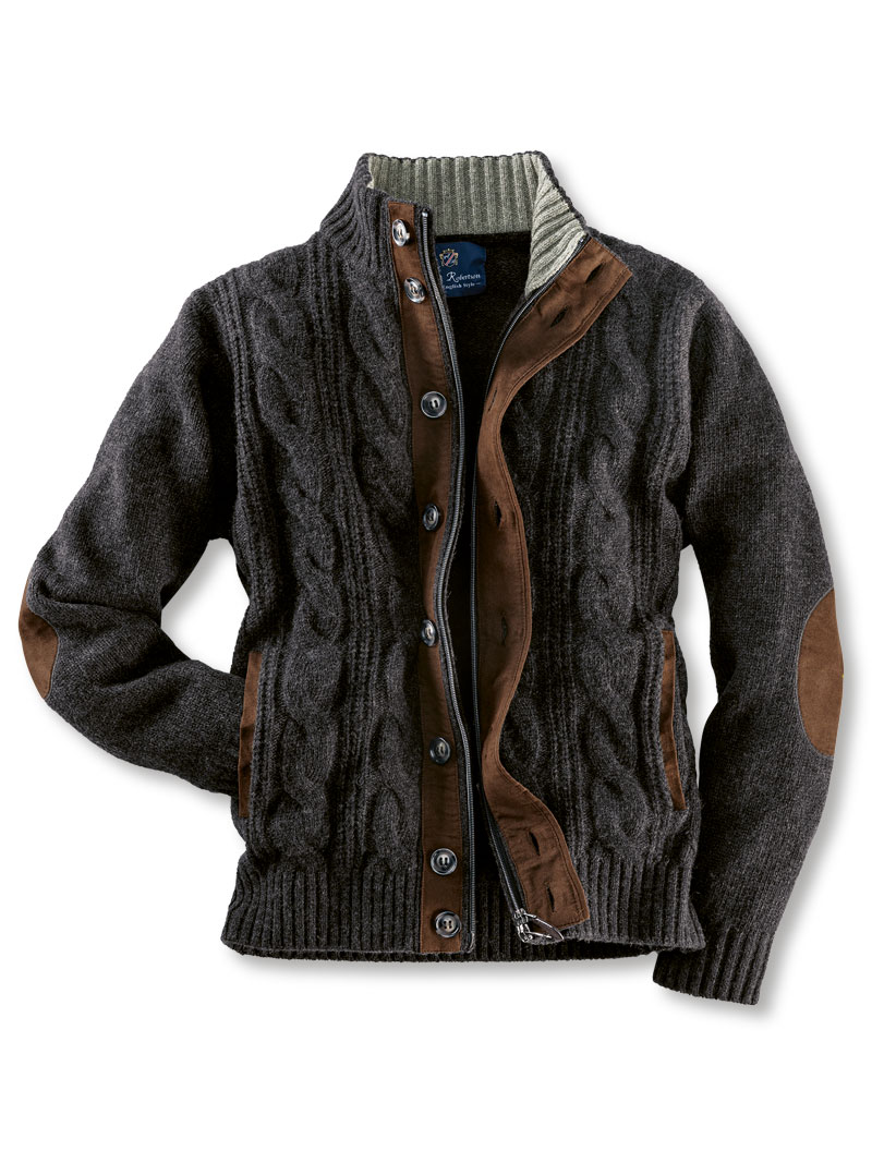 Produktbild zu Zopf-Strickjacke mit Stehkragen fr Herren