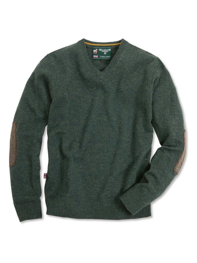 Lambswool-Pullover mit Patches aus Harris Tweed