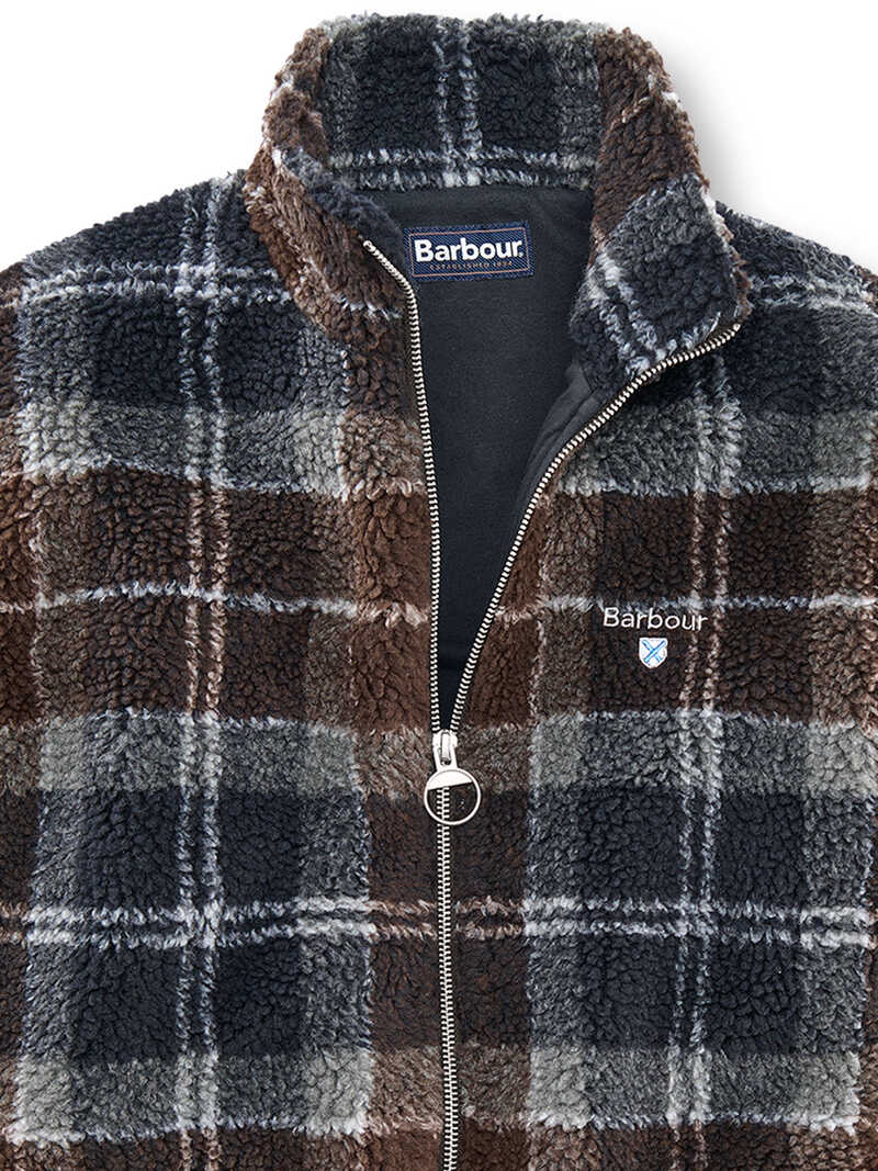 Alternatives Bild 2 zu Sherpa-Fleecejacke mit Stehkragen modernes Schottenkaromuster