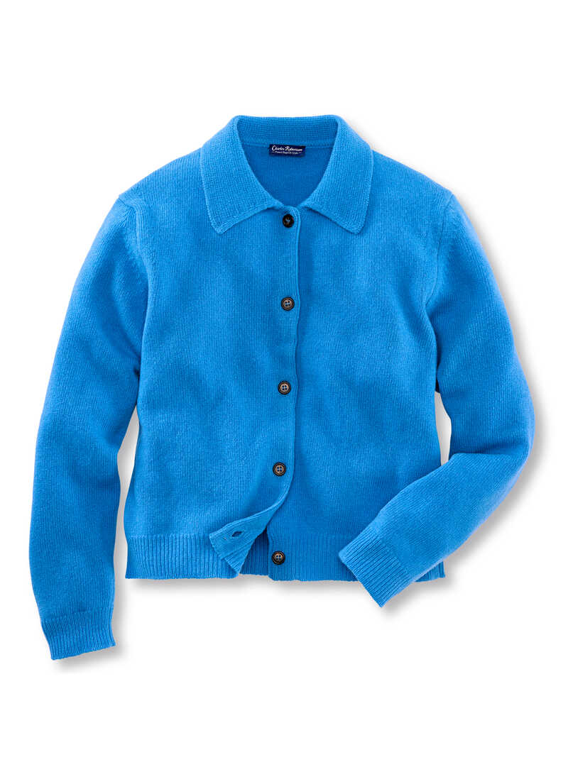 Produktbild zu Blaue Strickjacke mit Polokragen