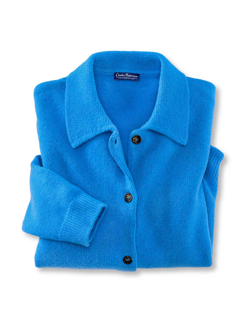 Alternatives Bild 1 zu Blaue Strickjacke mit Polokragen