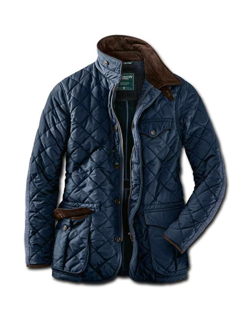 Produktbild zu Dunkelblaue Steppjacke mit Harris Tweed fr Herren