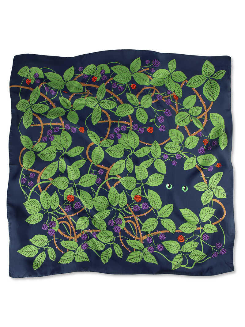 Produktbild zu Seidentuch mit Brombeeren und Katze