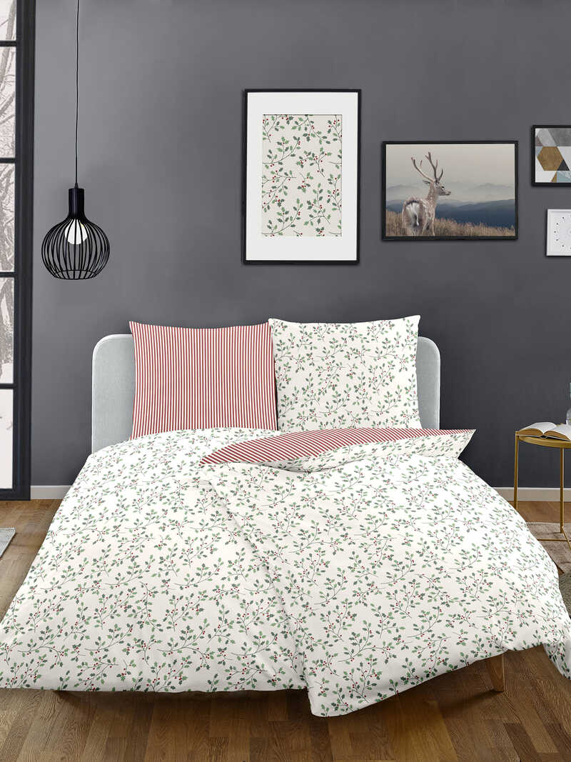 Produktbild zu Wende-Bettwsche Ilex und rote Streifen aus Flanell