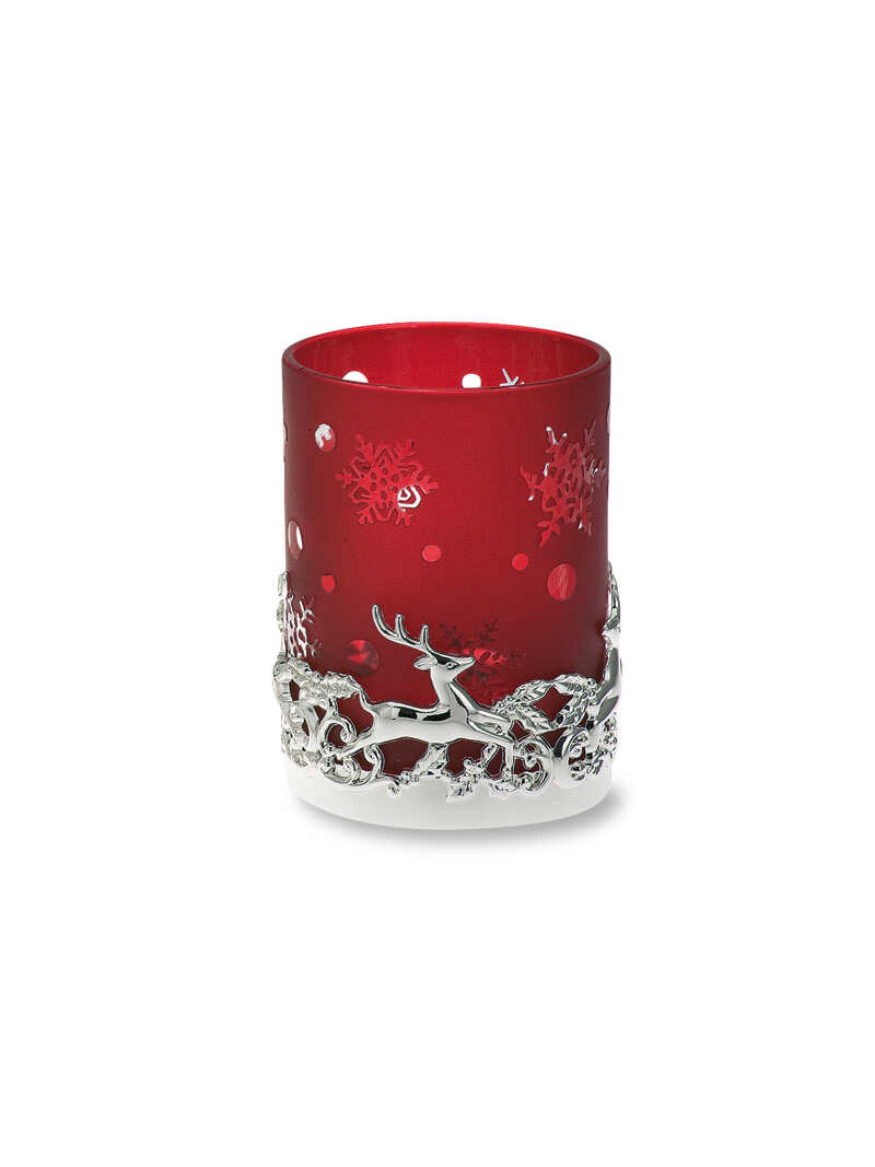 Produktbild zu Rotes Teelichtglas mit Rentieren