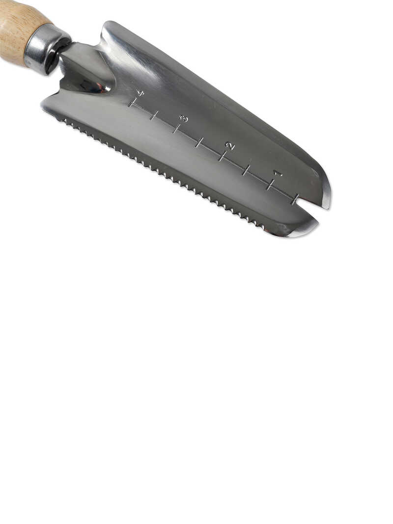 Alternatives Bild 2 zu Pflanz-Unkraut-Schaufel aus rostfreiem Edelstahl mit eingravierter Mess-Skala Hartholz-Griff