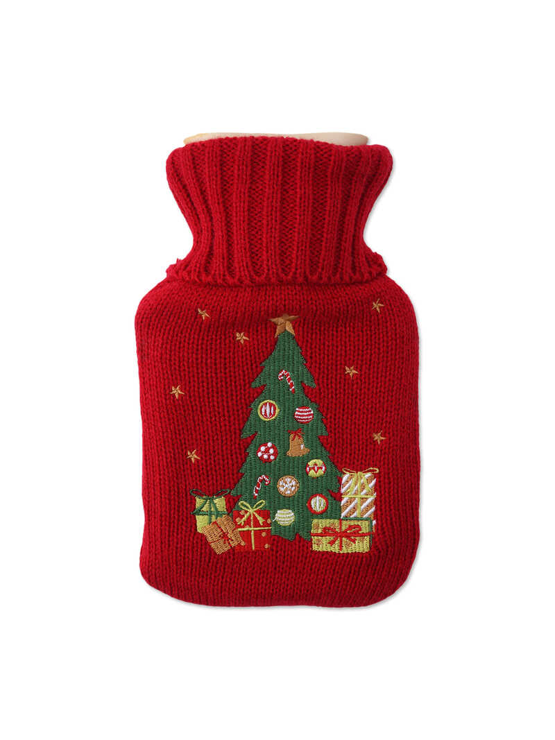 Produktbild zu Rote Wrmflasche mit Weihnachtsbaum