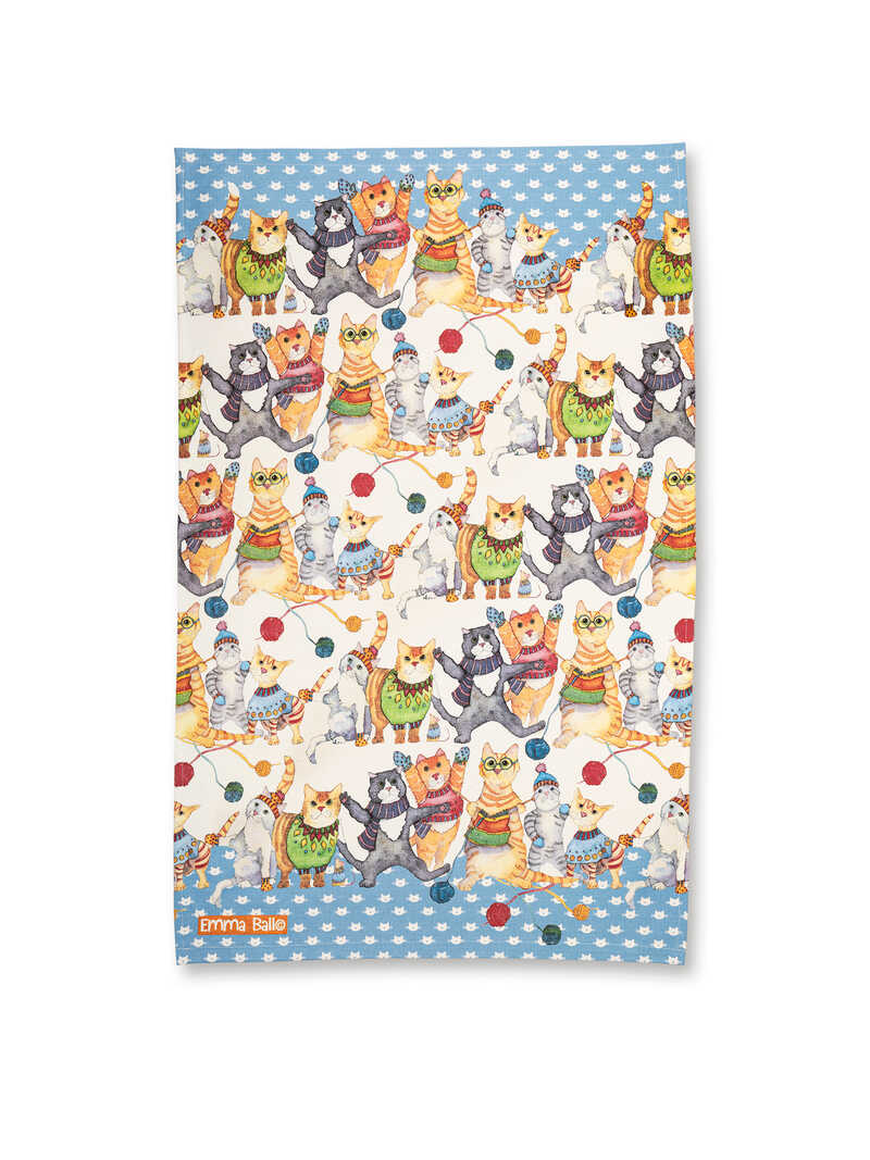 Produktbild zu Geschirrtuch mit Katzen und Wollknueln