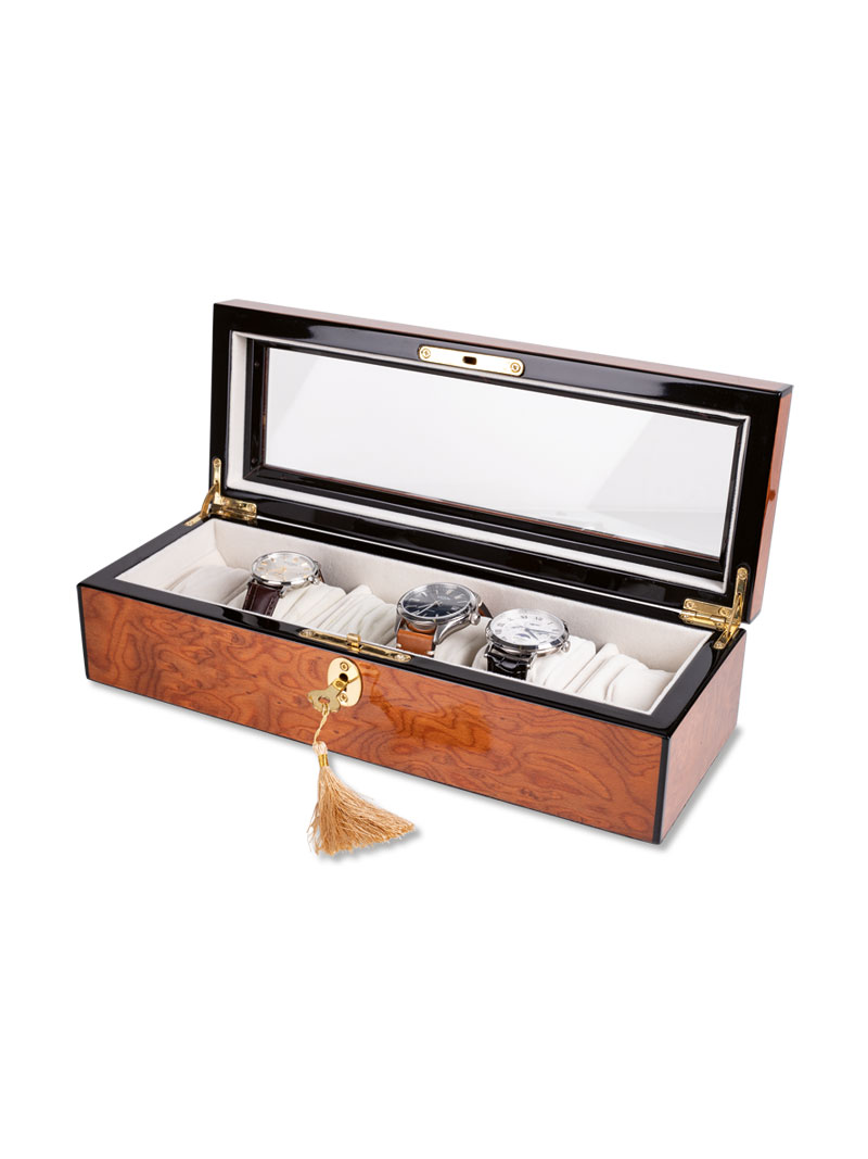 Produktbild zu Uhrenbox aus Holz mit Sichtfenster im Deckel