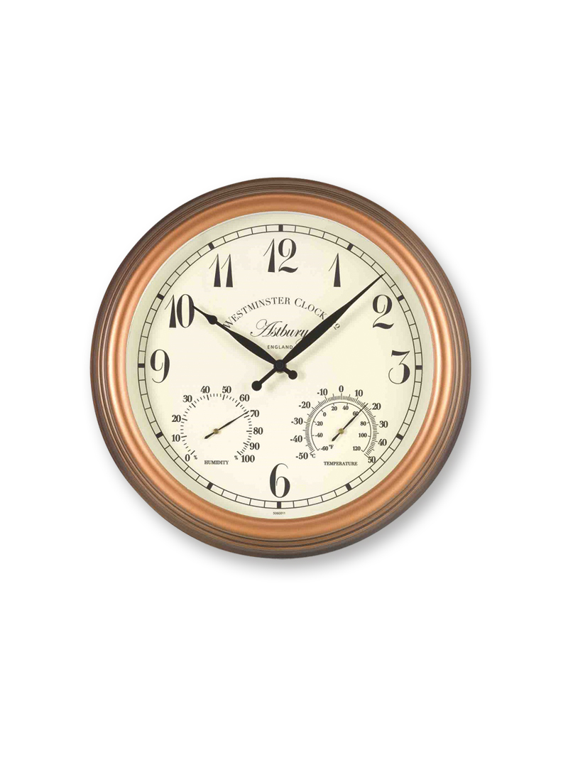 Produktbild zu Wanduhr mit Temperaturanzeige und Luftfeuchtigskeitsmesser