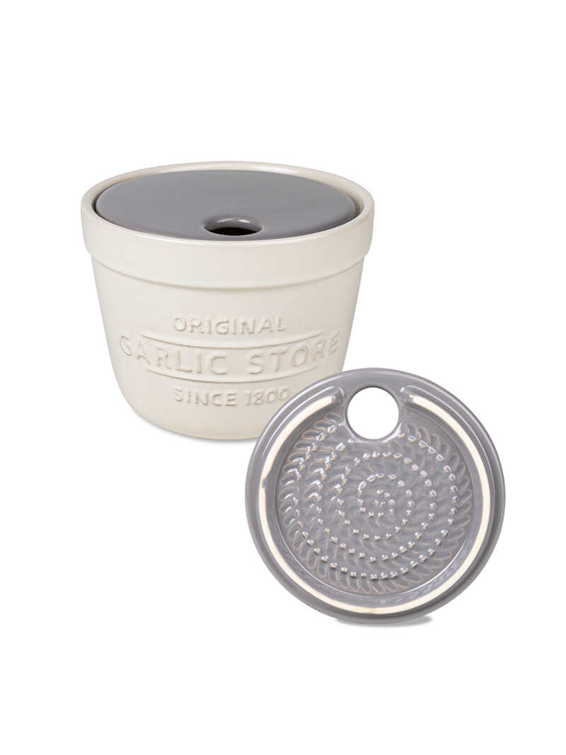 Produktbild zu Knoblauch-Behlter aus Steingut mit Reibe