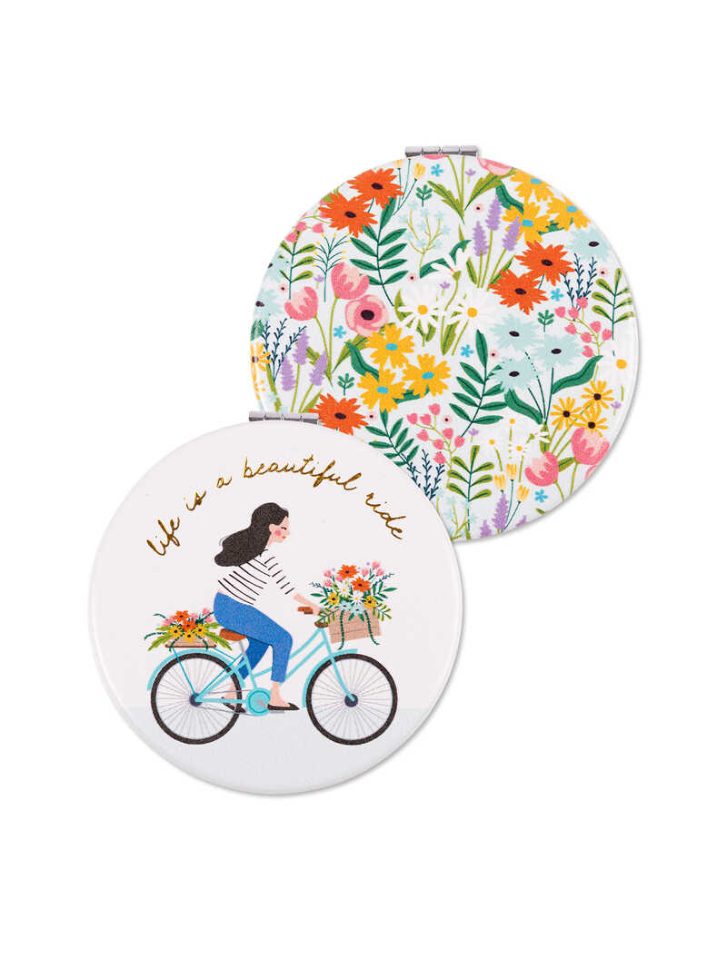 Produktbild zu Taschenspiegel mit Blumen und Fahrradfahrerin