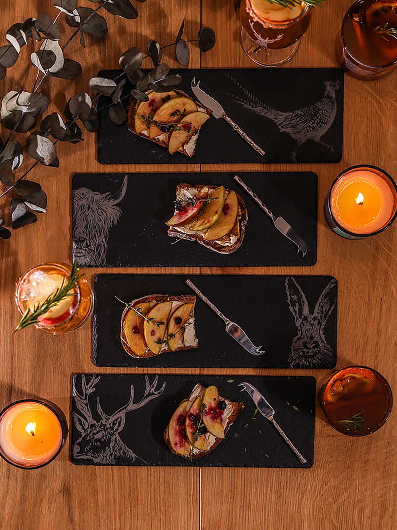 Alternatives Bild 1 zu 4 Serviertabletts aus Schiefer mit Edelstahl-Ksemessern