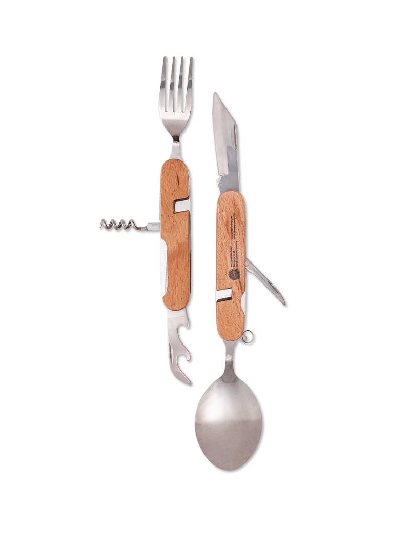 Produktbild zu Camping Besteck aus Edelstahl zum Einklappen