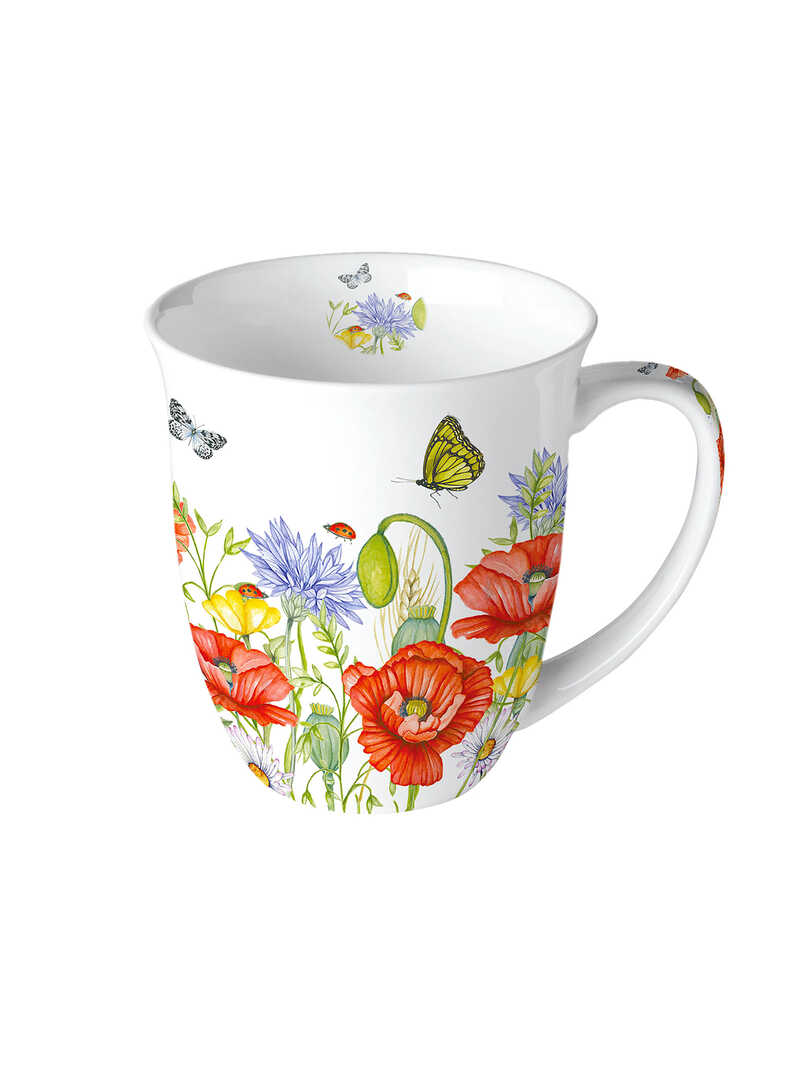 Produktbild zu Henkelbecher mit Sommerblumen aus Fine Bone China
