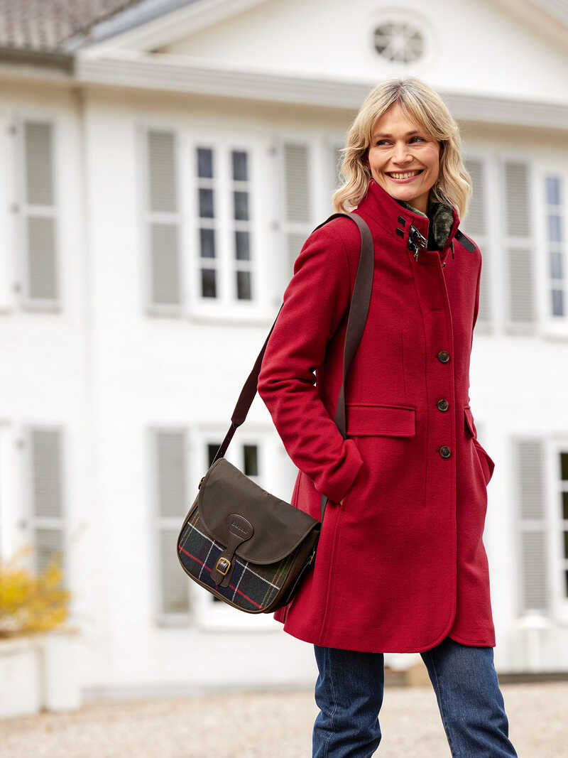 Alternatives Bild 1 zu Roter Damen-Wollmantel mit abnehmbaren Webpelzkragen