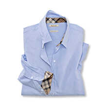 Blaue Oxfordbluse mit Tartanbestzen