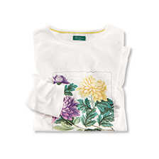 Weies Rundhals-Shirt Chrysanthemen