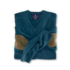 Lambswool-v-Neck-Pullover mit rmelpatches