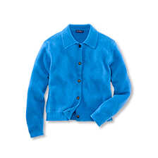 Blaue Strickjacke mit Polokragen