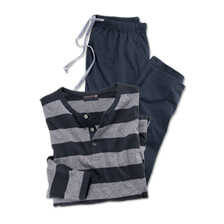 Herren-Winterpyjama mit Langarm-Ringelshirt