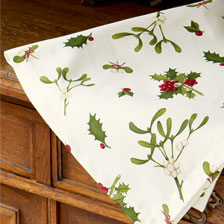 Weihnachtstischdecke mit Mistelzweigen und Ilex