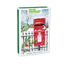 Weihnachtskarten mit Robin und rotem Briefkasten