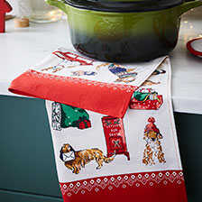 Alernatives Thumbnail 1 zu Weihnachts-Geschirrtuch mit Hunden aus Baumwolle