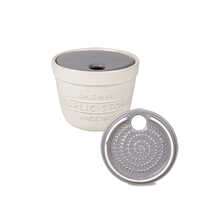 Knoblauch-Behlter aus Steingut mit Reibe