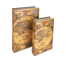Thumbnail zu Holz-Schatullen in Buchform mit historischer Weltkarte