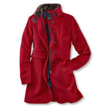 Thumbnail zu Roter Damen-Wollmantel mit abnehmbaren Webpelzkragen