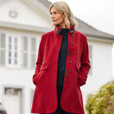 Alernatives Thumbnail 2 zu Roter Damen-Wollmantel mit abnehmbaren Webpelzkragen