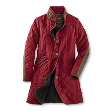 Roter Steppmantel mit Harris Tweed