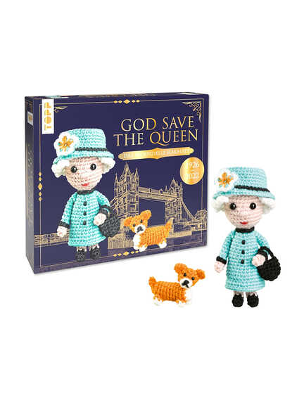 H�kelset mit Queen Elizabeth II. und Corgi-Hund